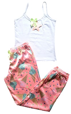 Pijama pantalón helados naranja liston verde