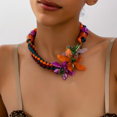 Collar Flor naranja y lila